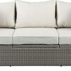 Three Piece Outdoor Gray Wicker Sectional Seating Group with Beige Cushions  Warm Home View