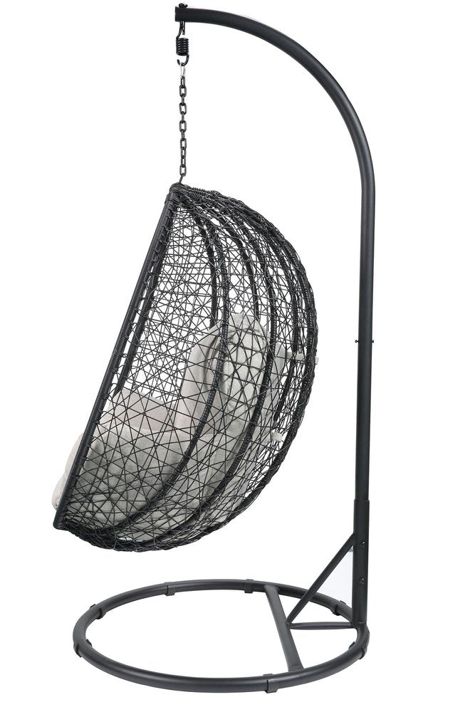 38" Black Metal Swing Chair With Beige Cushion  Warm Home View