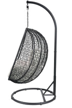 38" Black Metal Swing Chair With Beige Cushion  Warm Home View