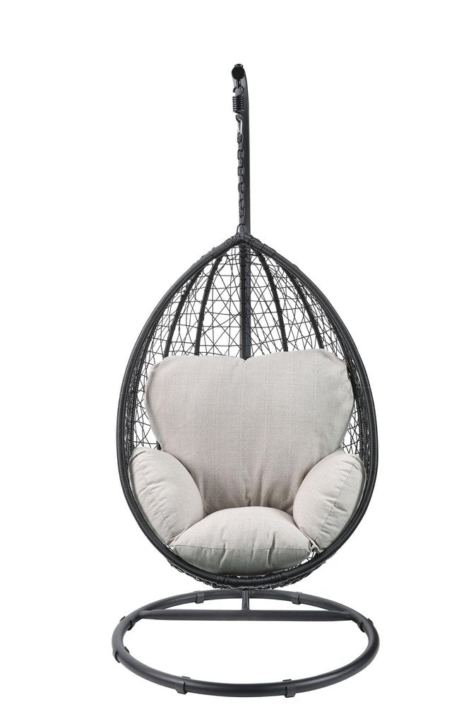 38" Black Metal Swing Chair With Beige Cushion  Warm Home View