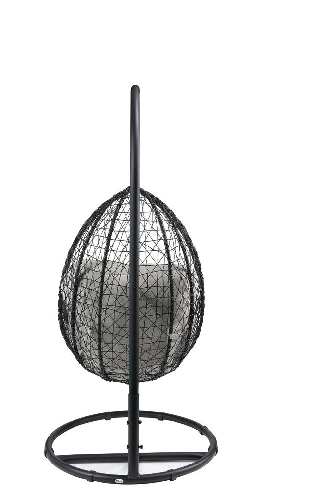 38" Black Metal Swing Chair With Beige Cushion  Warm Home View