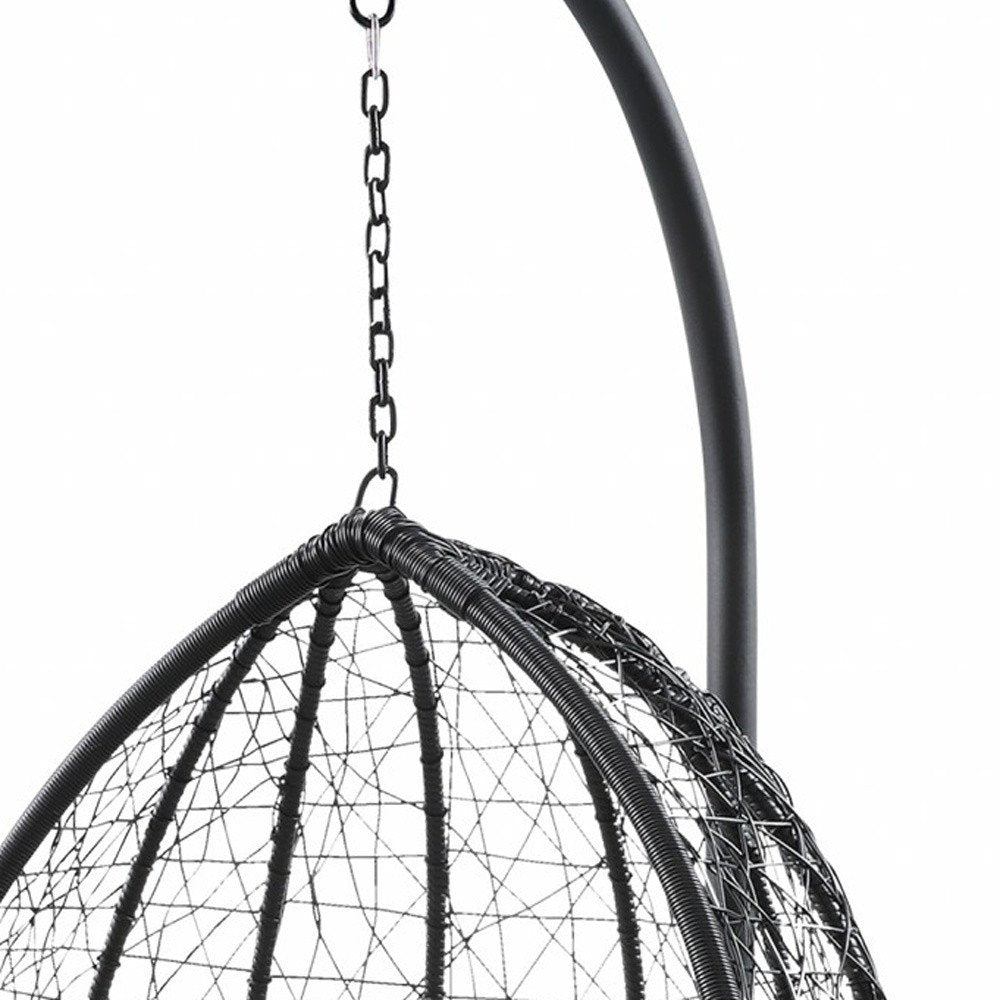 38" Black Metal Swing Chair With Beige Cushion  Warm Home View