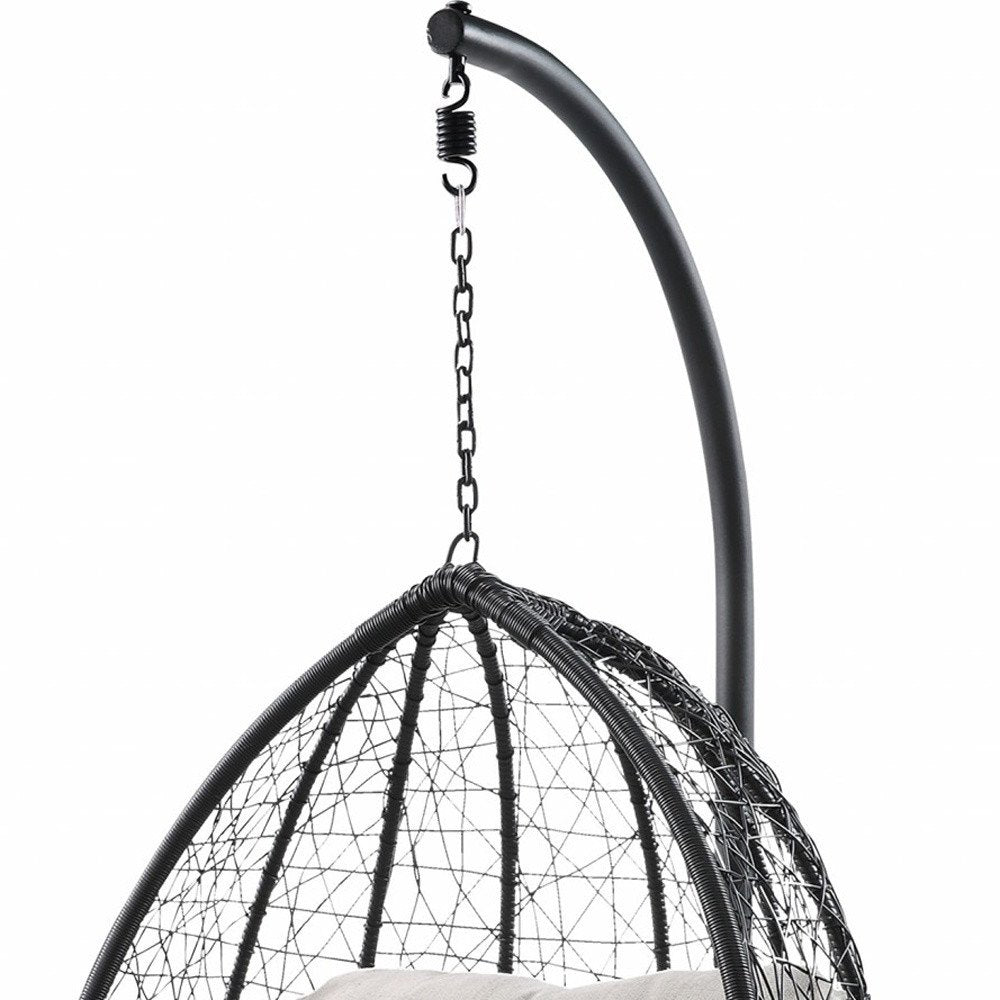 38" Black Metal Swing Chair With Beige Cushion  Warm Home View