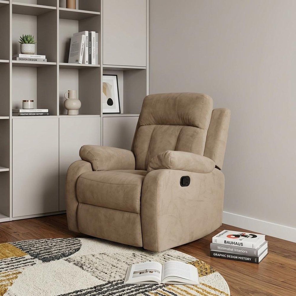 63" Beige Leather Match Recliner  Warm Home View
