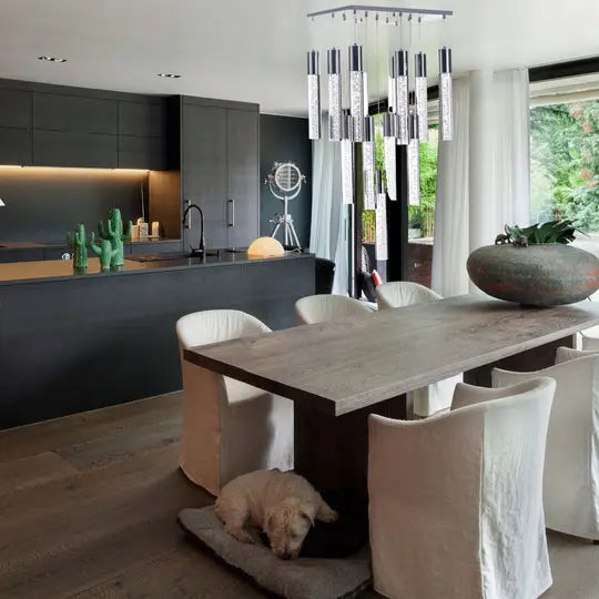 Sparkling Night Cylinder Chandelier// 13 Light  Warm Home View