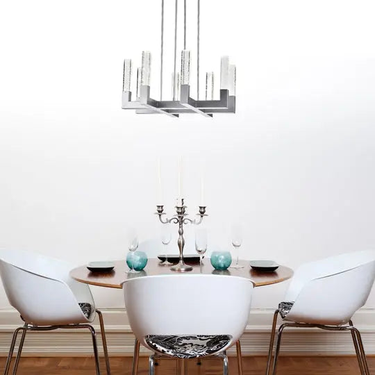 8 Light Square Crystal Dianyi LED Chandelier // Silver  Warm Home View