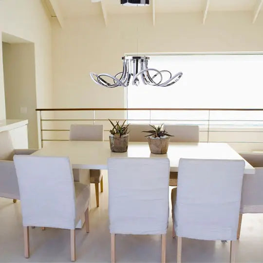 6 Petal Flower LED Strip Chandelier // Chrome and Dimmable  Warm Home View