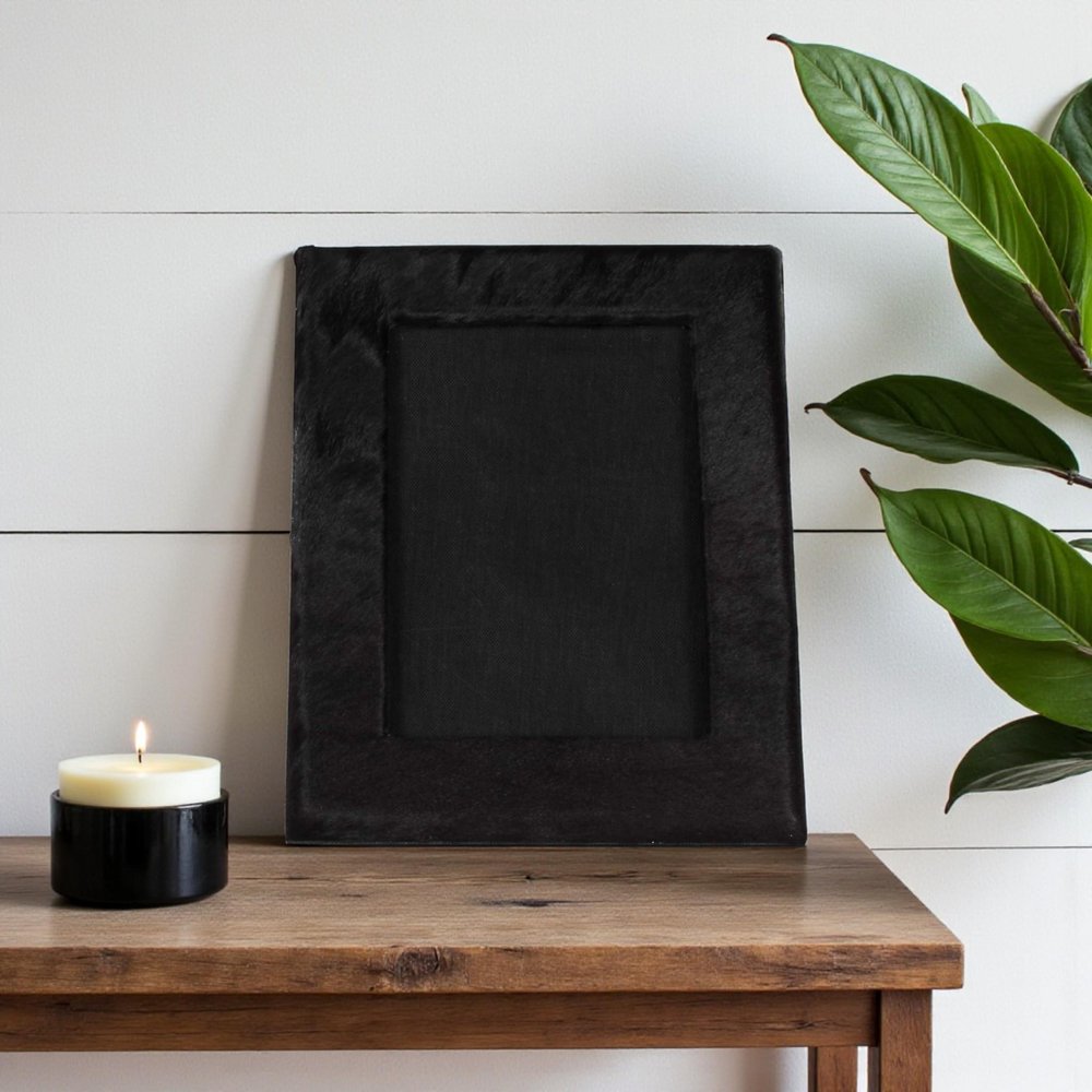 5" x 7" Black Cowhide Hanging & Tabletop Picture Frame with Mat  Warm Home View