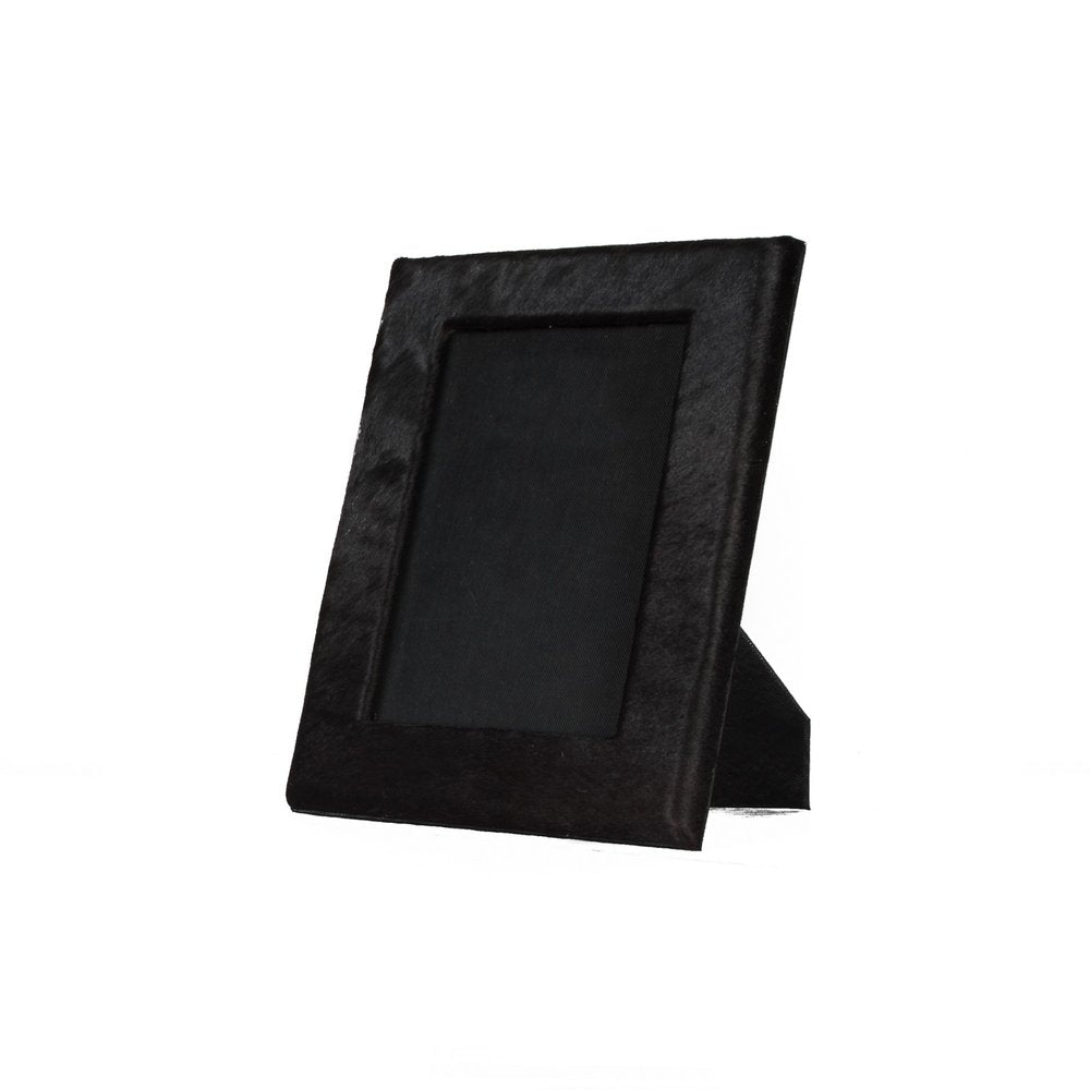 5" x 7" Black Cowhide Hanging & Tabletop Picture Frame with Mat  Warm Home View