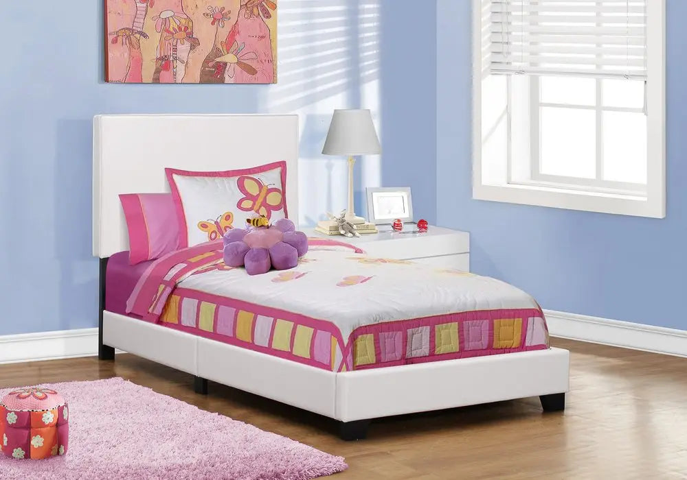 White Twin Upholstered Faux Leather Bed - White Solid Wood - 1 Piece  Warm Home View