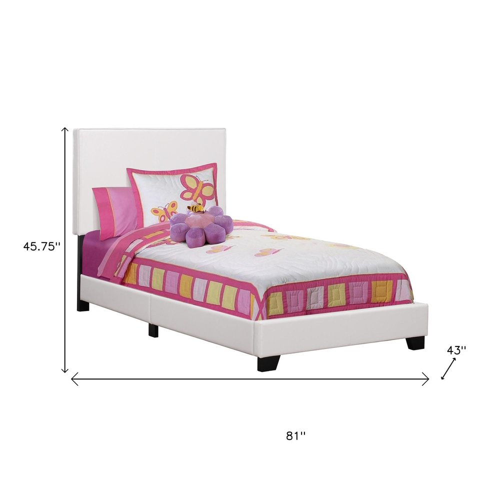 White Solid Wood Twin Upholstered Faux Leather Bed Frame  Warm Home View