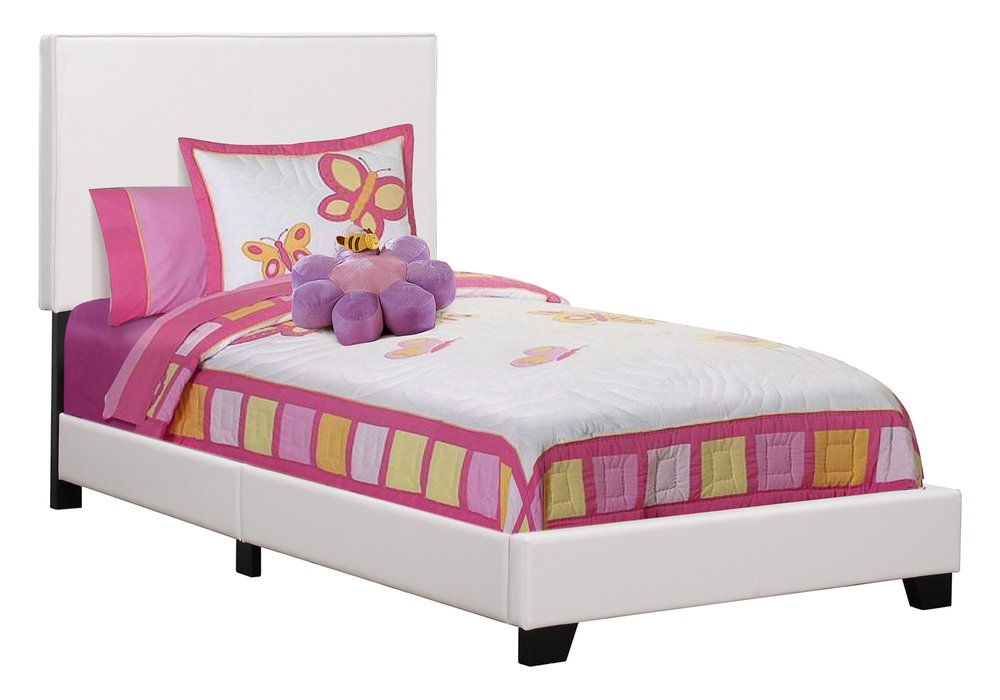 White Solid Wood Twin Upholstered Faux Leather Bed Frame  Warm Home View