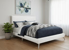 White Solid Wood Queen Upholstered Linen Bed Frame  Warm Home View