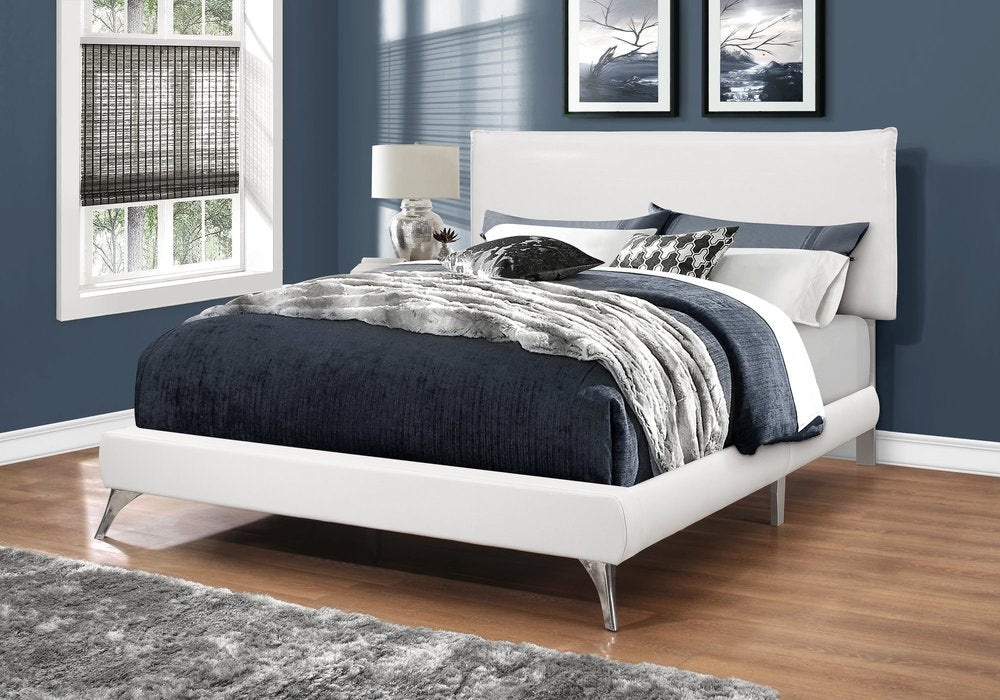 White Solid Wood Queen Upholstered Linen Bed Frame  Warm Home View