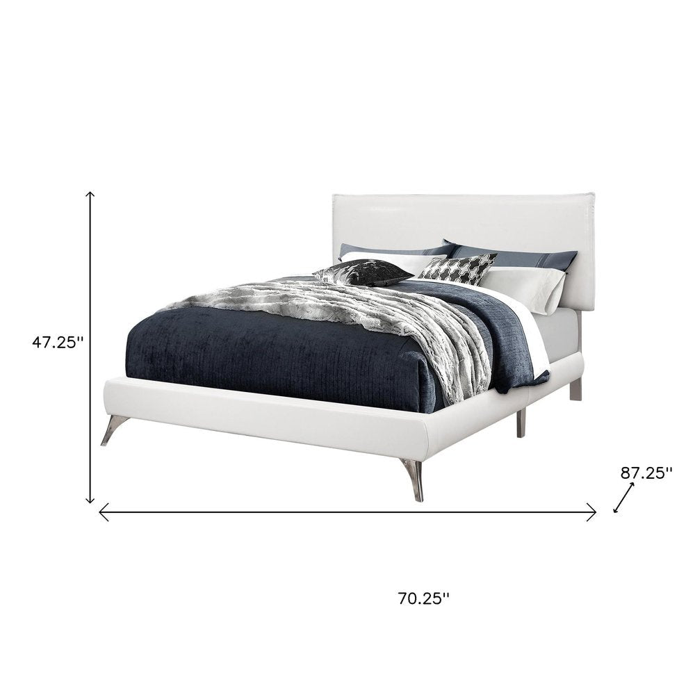 White Solid Wood Queen Upholstered Linen Bed Frame  Warm Home View