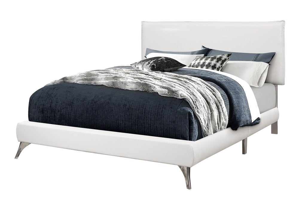 White Solid Wood Queen Upholstered Linen Bed Frame  Warm Home View