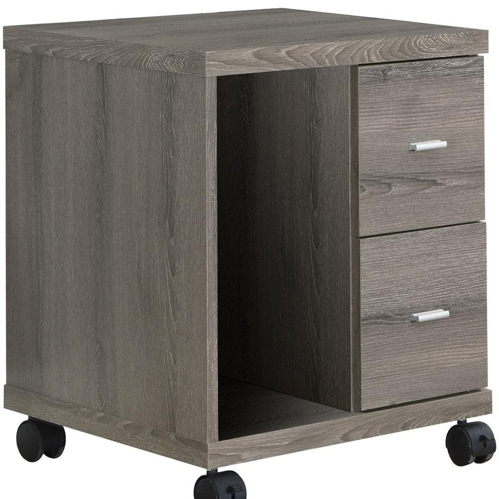 17.75" X 17.75" X 23" Dark Taupe Particle Board Hollow Core 2 Drawers  Office Cabinet  Warm Home View