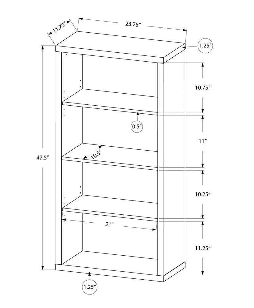 Taupe Wood Four Tier Bookcase Vertical Manufactured Wood  Warm Home View