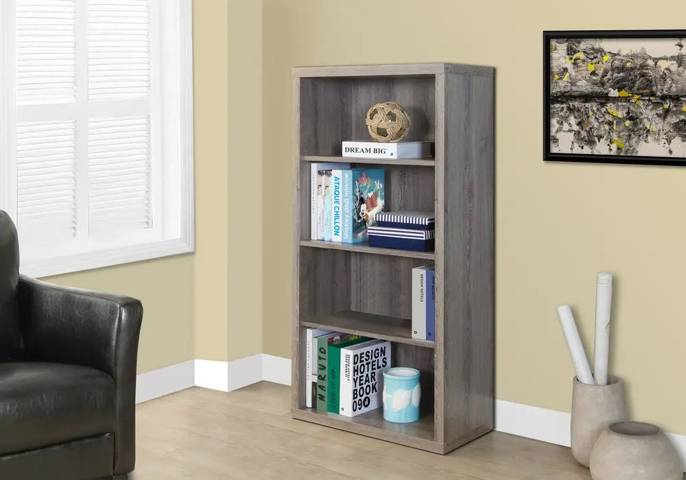 Taupe Wood Four Tier Bookcase Vertical Manufactured Wood  Warm Home View