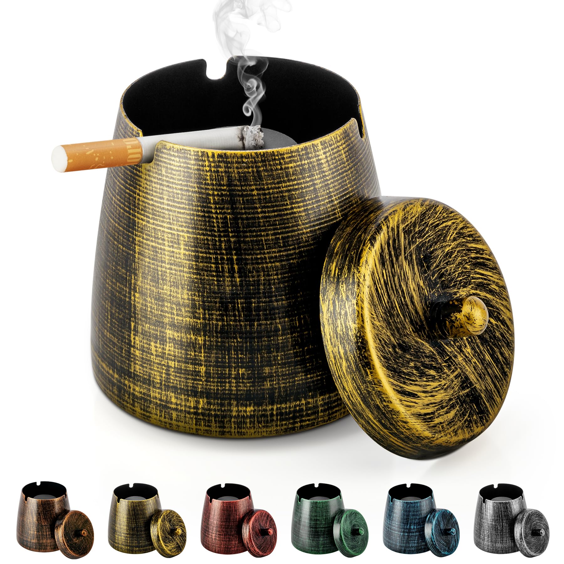 Metal Outdoor Ashtray with Lid - Windproof Tabletop, 1-Piece  Warm Home View