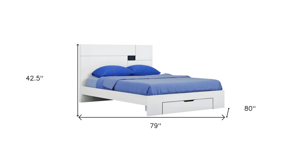 White Wood King Platform Bed Frame With Storage Drawer  Warm Home View