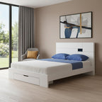 White Wood King Platform Bed Frame With Storage Drawer  Warm Home View