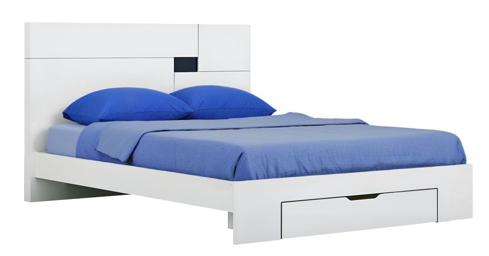 White Wood King Platform Bed Frame With Storage Drawer  Warm Home View