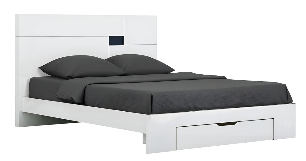 White Wood CA King Platform Bed Frame With Storage Drawer  Warm Home View