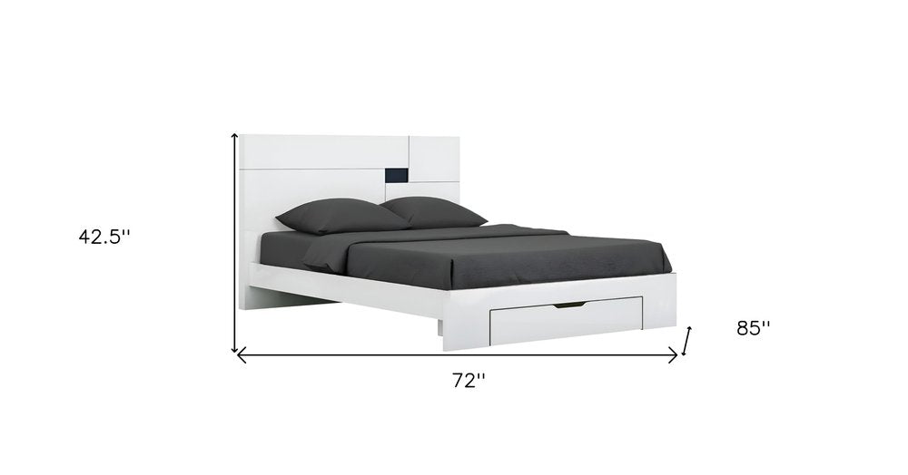 White Wood CA King Platform Bed Frame With Storage Drawer  Warm Home View