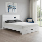 White Wood CA King Platform Bed Frame With Storage Drawer  Warm Home View