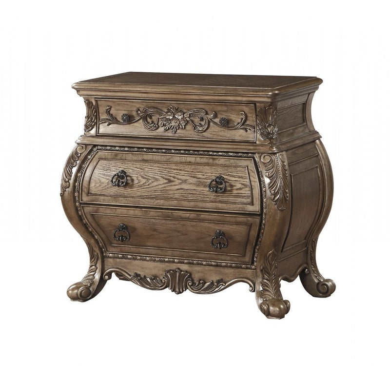 34" Champagne Novelty Three Drawers Solid Wood Nightstand  Warm Home View