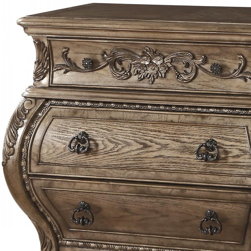 34" Champagne Novelty Three Drawers Solid Wood Nightstand  Warm Home View