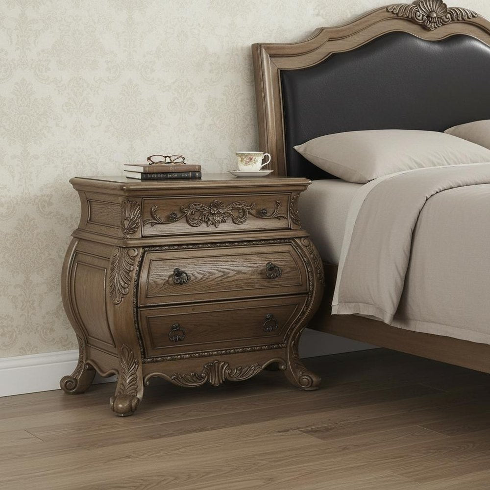 34" Champagne Novelty Three Drawers Solid Wood Nightstand  Warm Home View