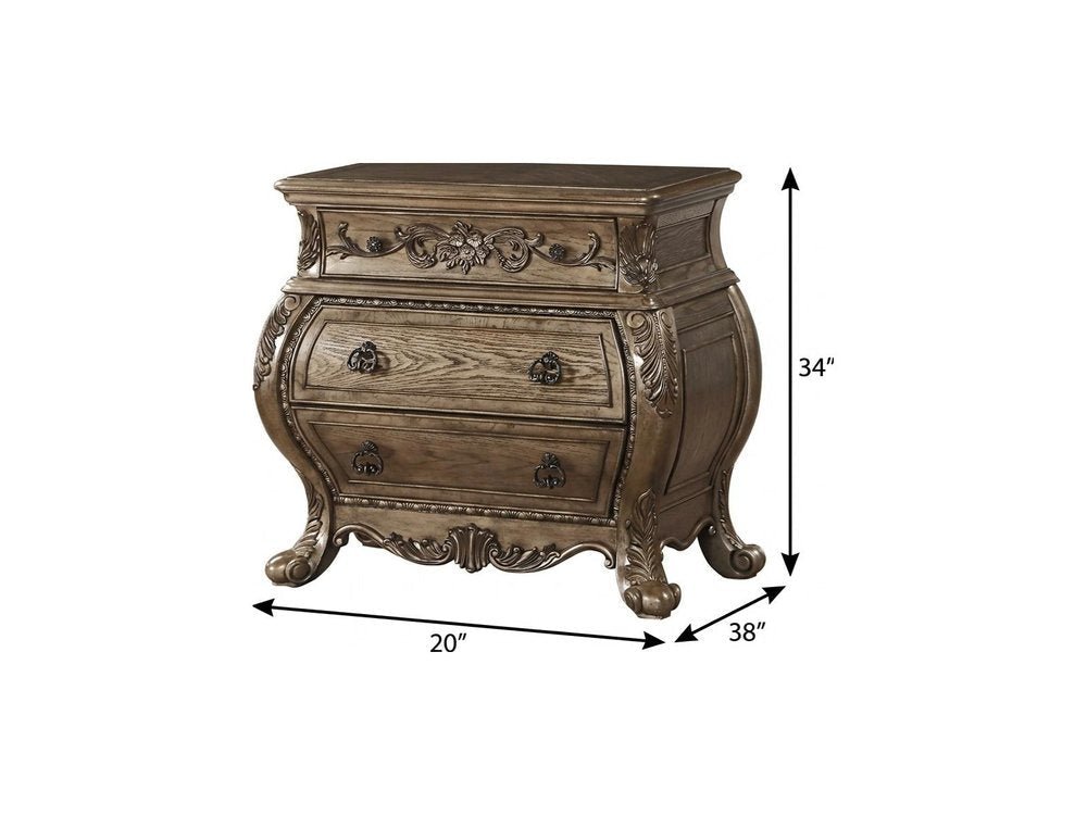 34" Champagne Novelty Three Drawers Solid Wood Nightstand  Warm Home View