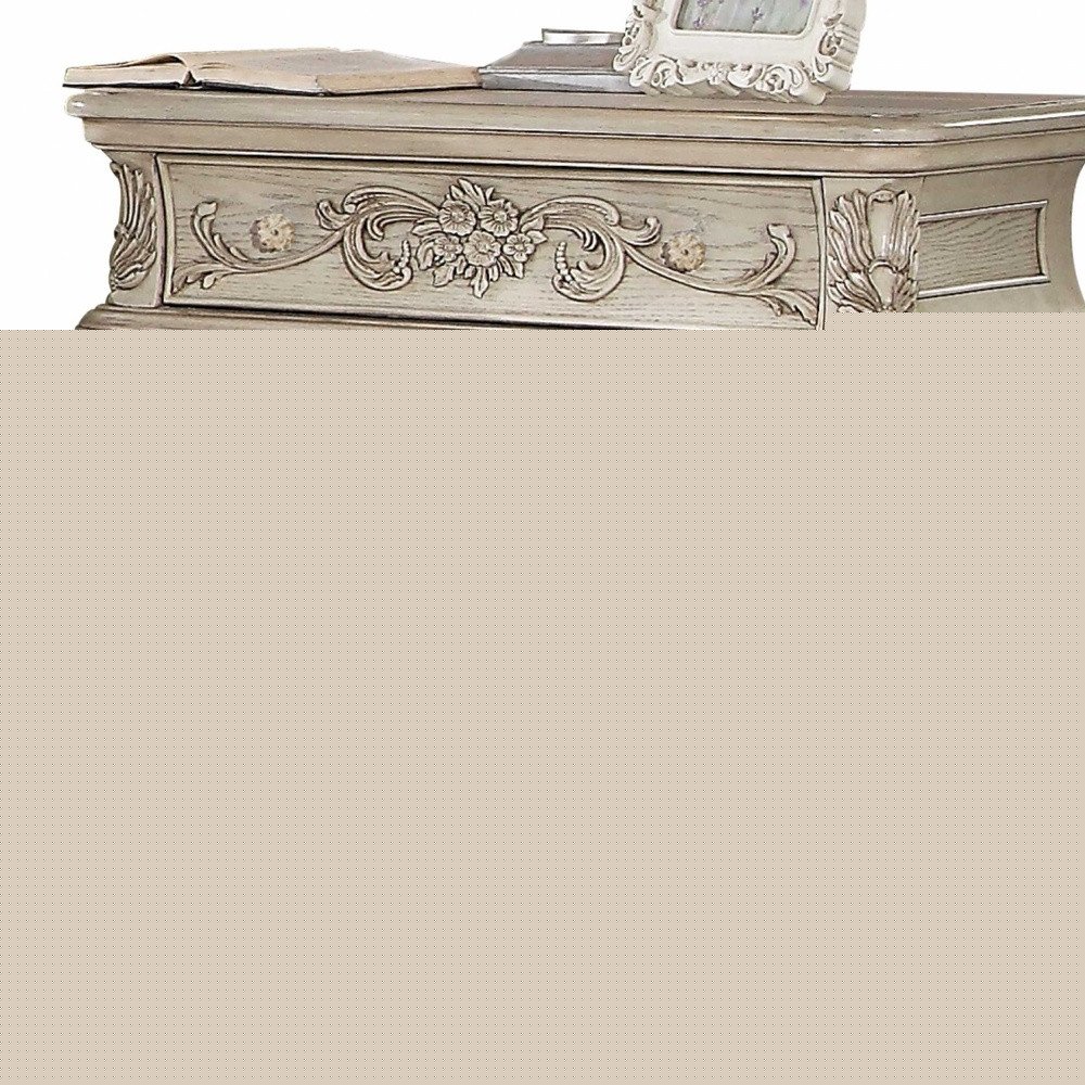 34" Antiqued White Solid Wood Three Drawer Nightstand  Warm Home View