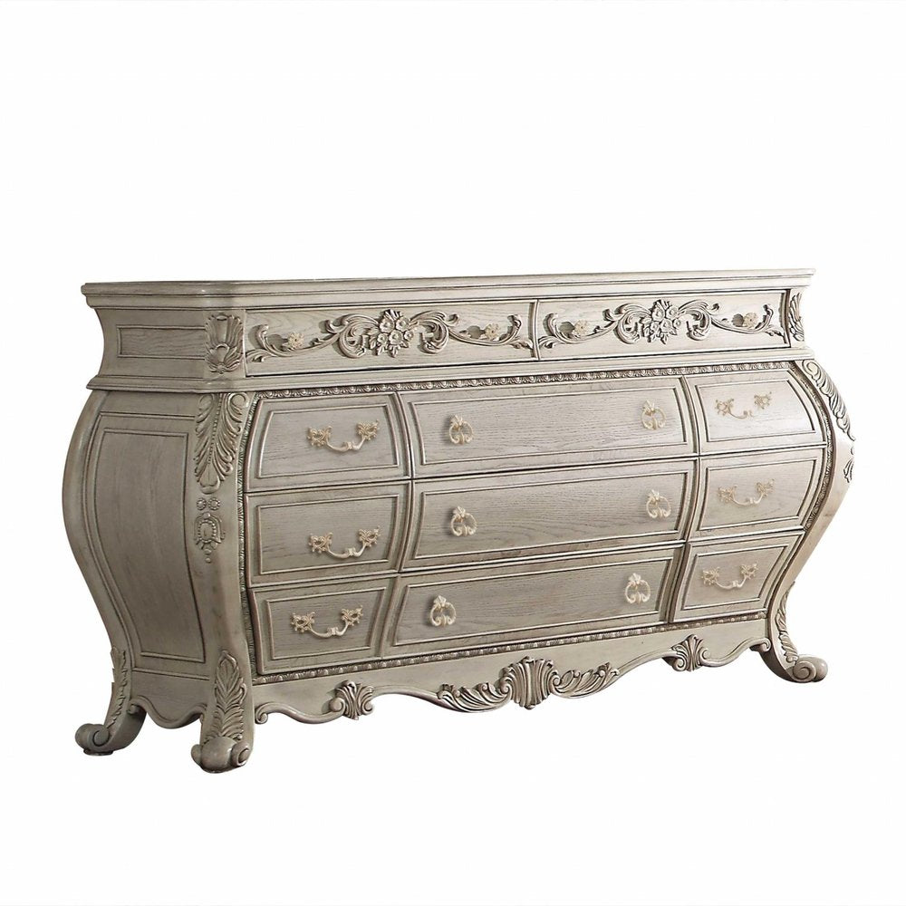 73" Off White Solid Wood Nine Drawer Double Dresser  Warm Home View
