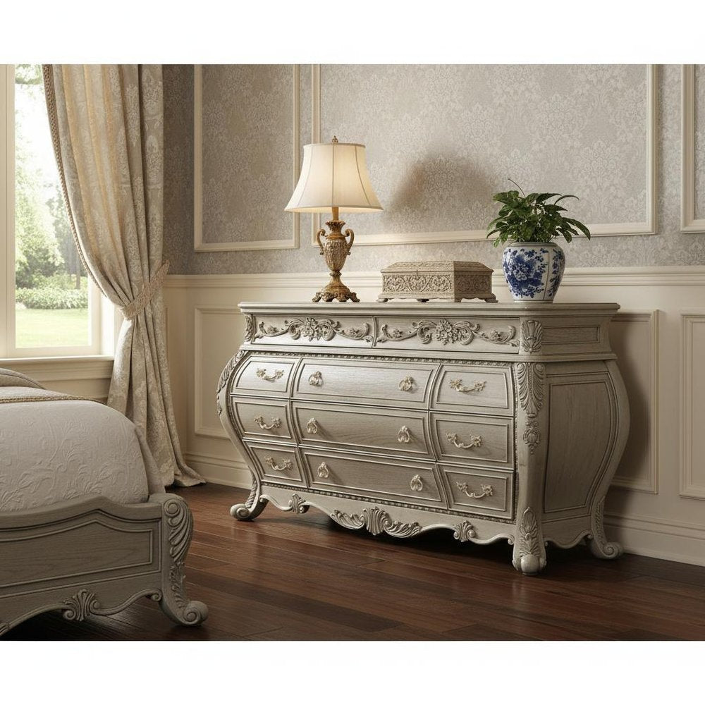 73" Off White Solid Wood Nine Drawer Double Dresser  Warm Home View