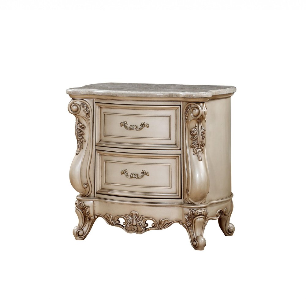 32" Antiqued White Two Drawers Mirrored Nightstand  Warm Home View