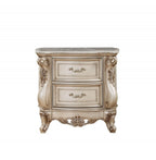 32" Antiqued White Two Drawers Mirrored Nightstand  Warm Home View
