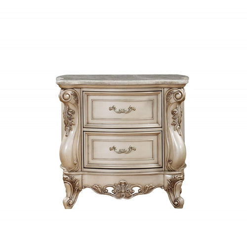 32" Antiqued White Two Drawers Mirrored Nightstand  Warm Home View