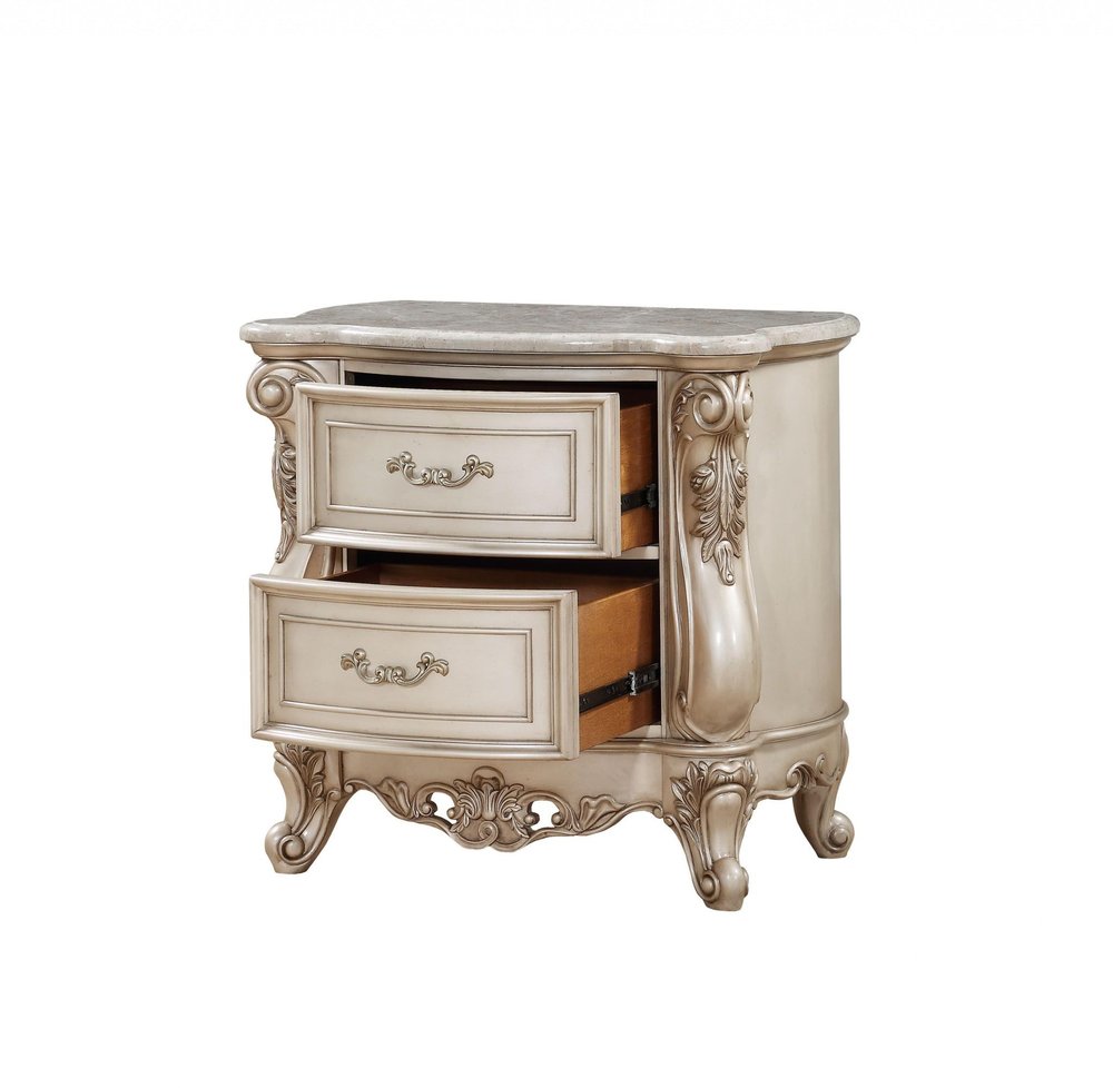 32" Antiqued White Two Drawers Mirrored Nightstand  Warm Home View
