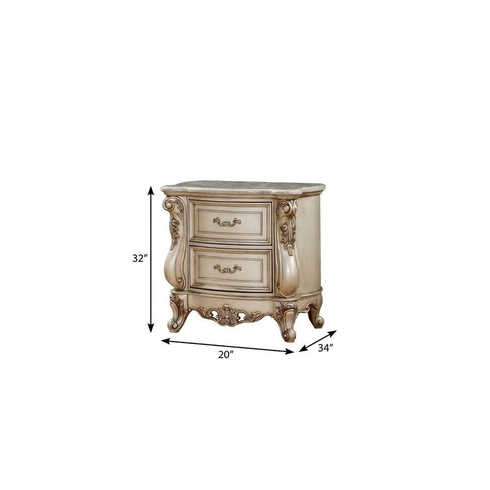 32" Antiqued White Two Drawers Mirrored Nightstand  Warm Home View