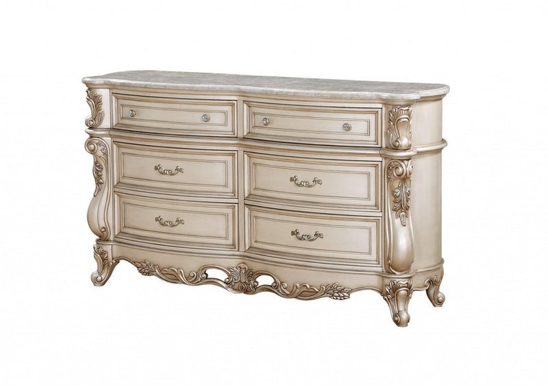 72" Beige Solid Wood Six Drawer Double Dresser  Warm Home View