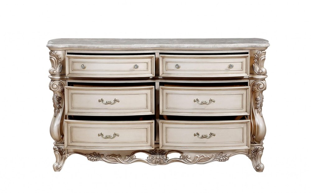 72" Beige Solid Wood Six Drawer Double Dresser  Warm Home View