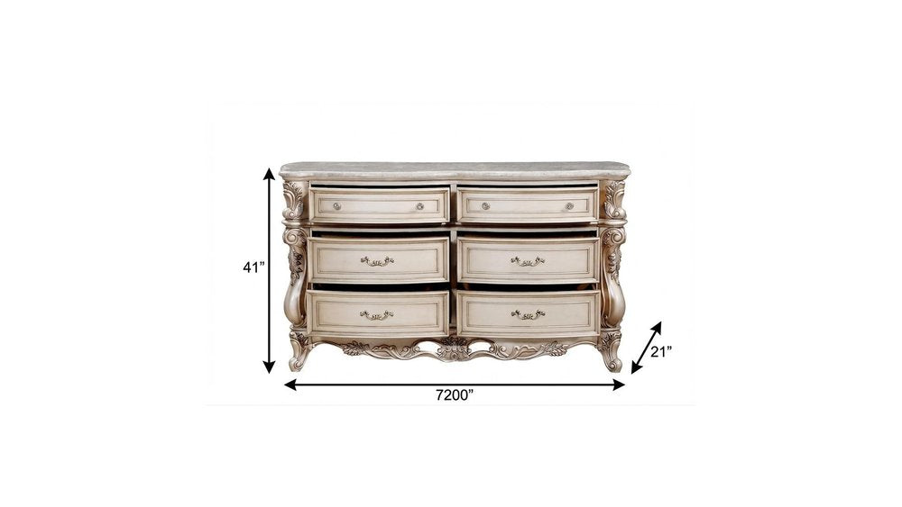 72" Beige Solid Wood Six Drawer Double Dresser  Warm Home View