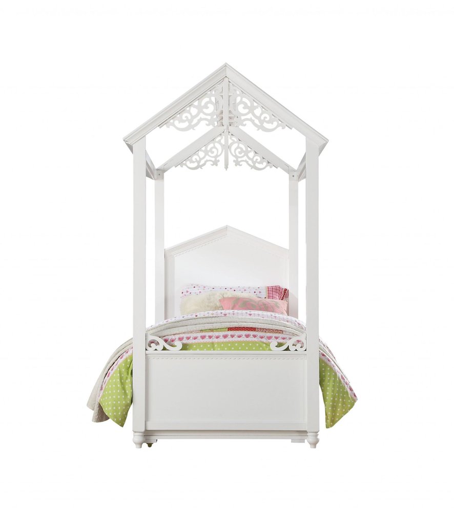 White Wood Twin Canopy Bed Frame  Warm Home View