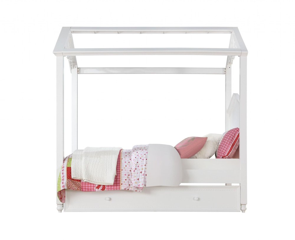 White Wood Twin Canopy Bed Frame  Warm Home View