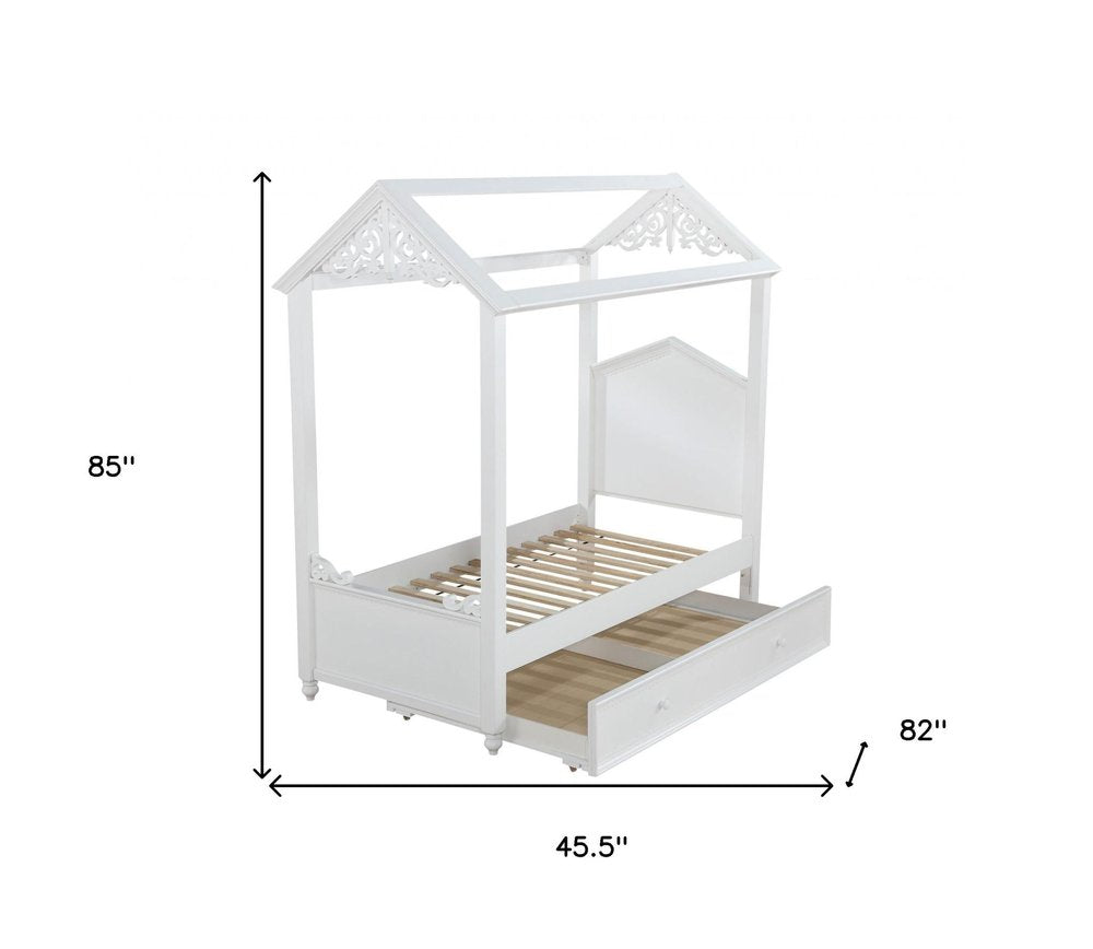 White Wood Twin Canopy Bed Frame  Warm Home View
