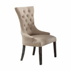 Set of Two 28" Beige and Dark Brown Linen Tufted Parsons Chair  Warm Home View
