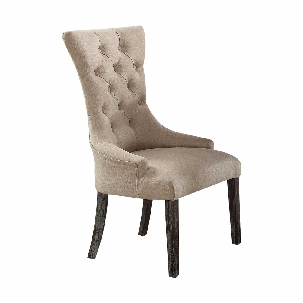 Set of Two 28" Beige and Dark Brown Linen Tufted Parsons Chair  Warm Home View